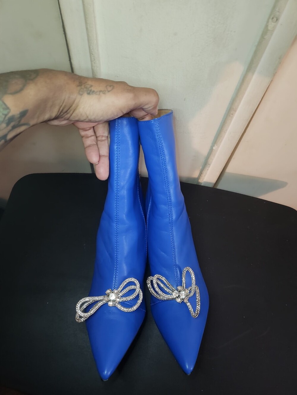 Cape Robbin Royal Blue Pointed Ankle Boots with Crystal Bow